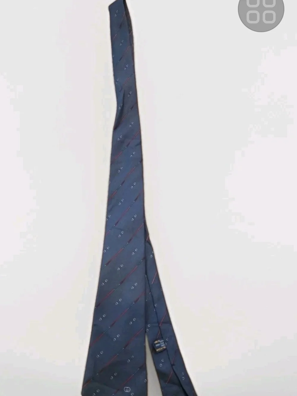 Gucci Navy Silk Tie with Red and Green Equestrian Stitch Motif